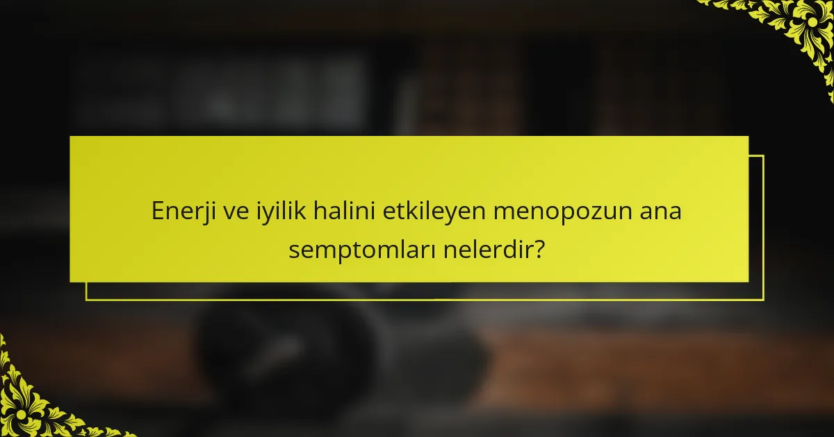 Enerji ve iyilik halini etkileyen menopozun ana semptomları nelerdir?